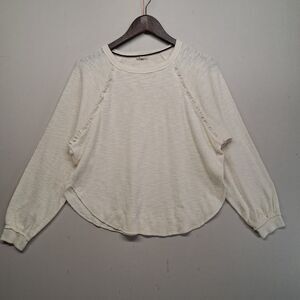 Pilcro Small Top Womens Cream Textured Knit Raglan Long Sleeve Shirt